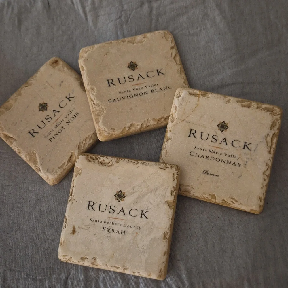 4 Pc Set Rusack Wine Tumbled Marble Stone Coaster Set